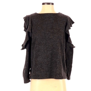 Zara S dark grey ruffle long sleeve crew neck sweater‎